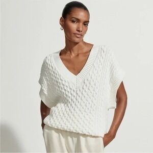 Varley‎ Romelo White Cable Knit Sweater Vest Womens Medium Dolme Sleeves Hipster